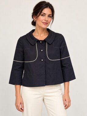 Escada Sport Dark Navy Contrast Stitch Cropped A-Line Jacket